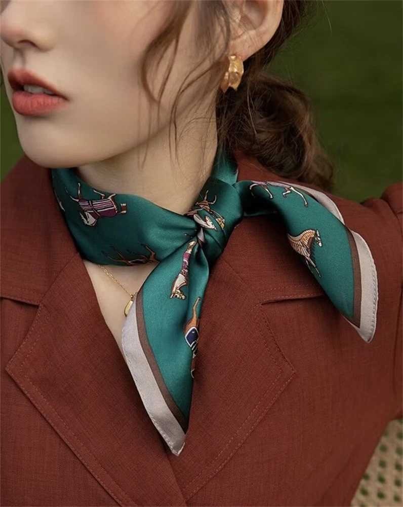 Luxury Horse Print Female Silk Neck Scarf Square Hair Scarves Foulard Head Band Shawls Wraps Neckerchief Bandana Women W250602