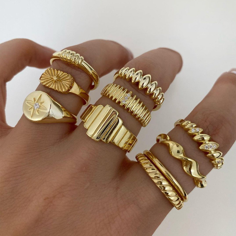 New European and American Style ten piece Set of Octagram shaped Diamond inlaid Knuckle Rings for Women