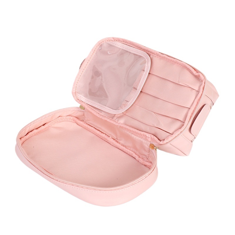 designer 2025 New PU Leather Handheld Makeup Bag Large Capacity Divider Board Skincare Storage Bag Simple Waterproof To