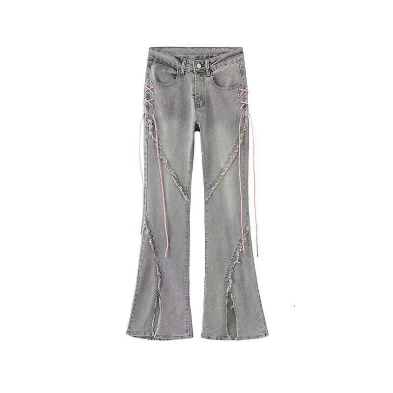 Haruku Streetwear Retro Fashion Women High Waist Jeans Horn Fork Design Wide Leg Straight Loose Denim Trousers Y2k Baggy Pants