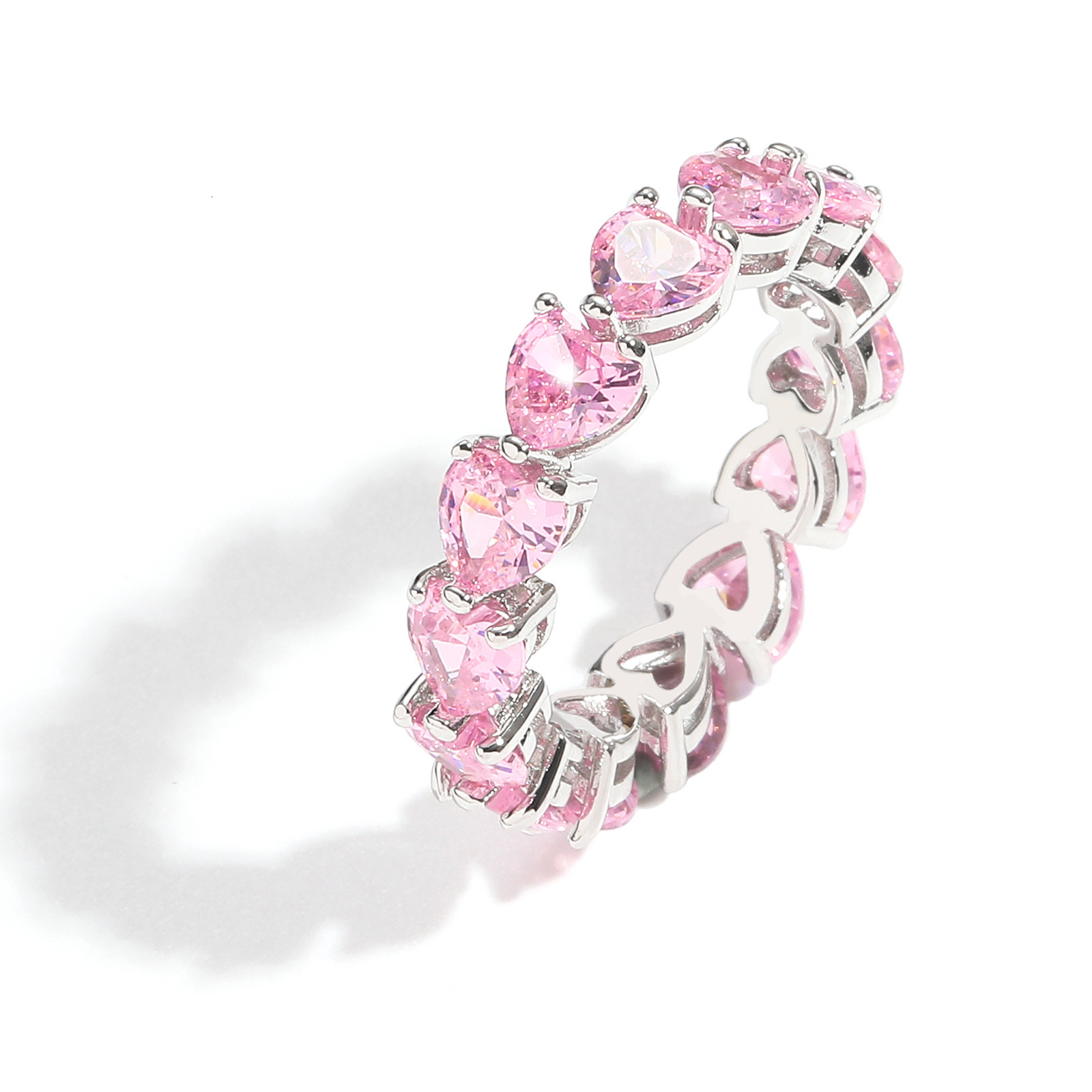 New Hip Hop Love Pink Moissanite Ring Personalized Mens and Womens Heart shaped Ring moissanite