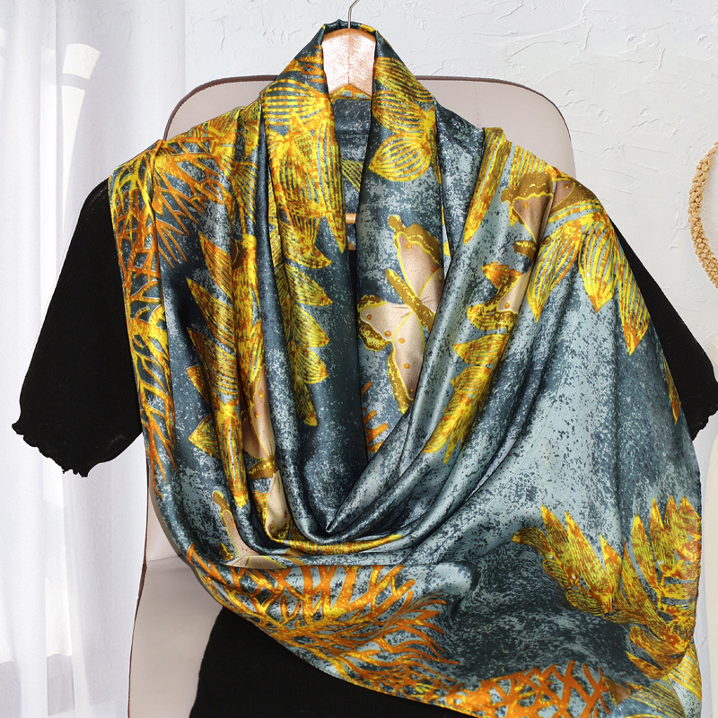 Style Imitation Silk for Women Spring Summer Sun Protection Versatile Printed Scarf Brocade Travel Sunshade Large Shawl