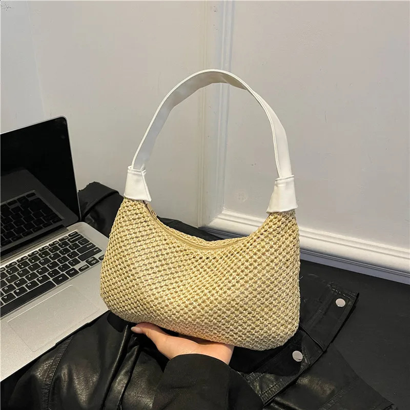 Women Straw Shoulder Bag Large Capacity Straw Dumpling Bag Weaving Tote Handbag Beach Woven Tote Bag Ladies Summer Daily Bag 250530