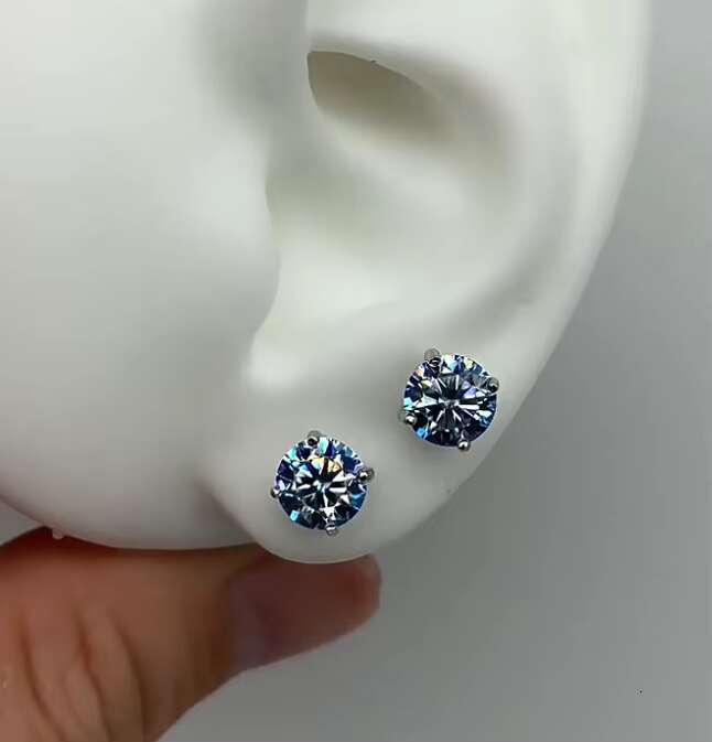 Pass Diamond Tester 1CT VvsD Color Blue Moissanite S925 Silver Hiphop Stud Earrings for Men and Women