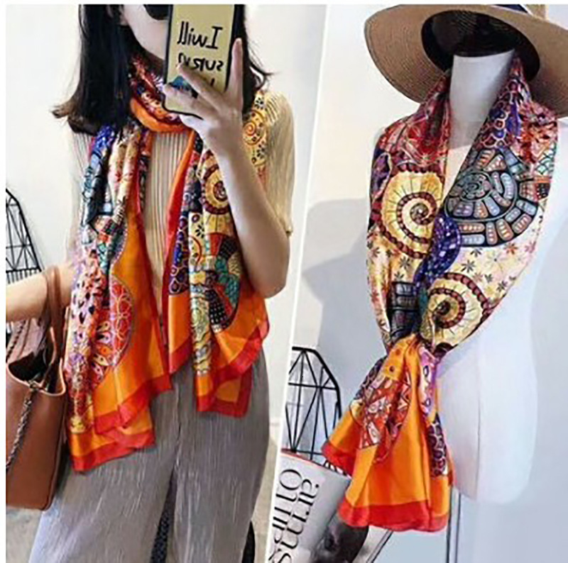 Spring Summer New Faux Silk for Women Peacock Print Sun Protection Fashionable Versatile Travel Sunshade Long Scarf