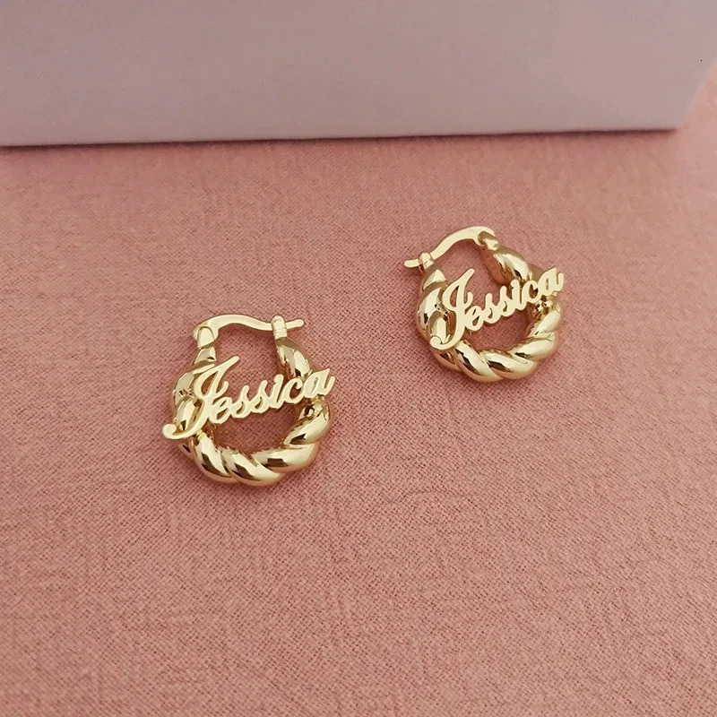 25mm Name Earrings Customize Name Stainless Steel Earrings for Children Gifts Thick Fried Dough Twist Earrings Custom Jewelry 250529