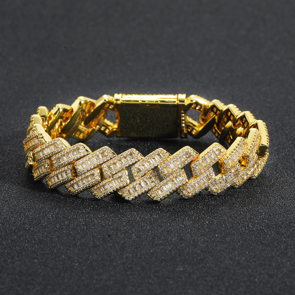 New 16mm T Square Mixed Moissanite Cuban Chain Personality Trendy Mens Hip-Hop Bracelet Niche Fashion Accessories moissanite