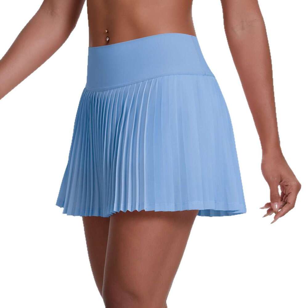 New Solid Color Turn-down Collar Vest Breathable Fake Two-piece Pleated Skirt Set Sports Running Fitness Yoga Outfit designer bag