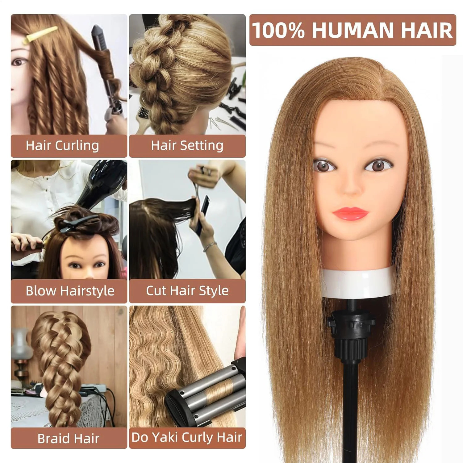 100% Real Hair Mannequin Head With Human Hair Hairdresser Cosmetology Mannequin Manikin Training Practice Styling Doll Head 250529
