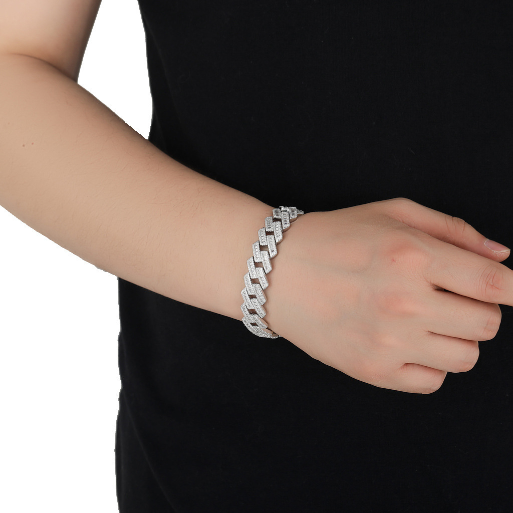 New 16mm T Square Mixed Moissanite Cuban Chain Personality Trendy Mens Hip-Hop Bracelet Niche Fashion Accessories moissanite