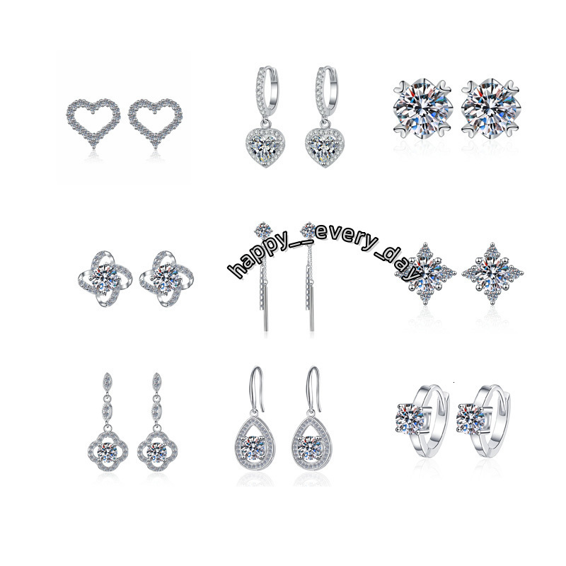 4 Prongs 0.5 1 1.5 2 CT Round Moissanite Vvs Diamond Stone Screwback Stud Drop Earrings