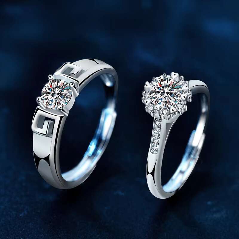 Original 925 Sterling Silver Moissanite Couple Ring Niche Design with Open Heart Men and Women Wedding Ring Tight Hoop Style