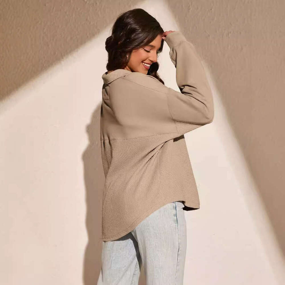 New Women's Fashion Solid Color Trendy Half-Zip Loose Long Sleeve Sweatshirt for Autumn and Winter