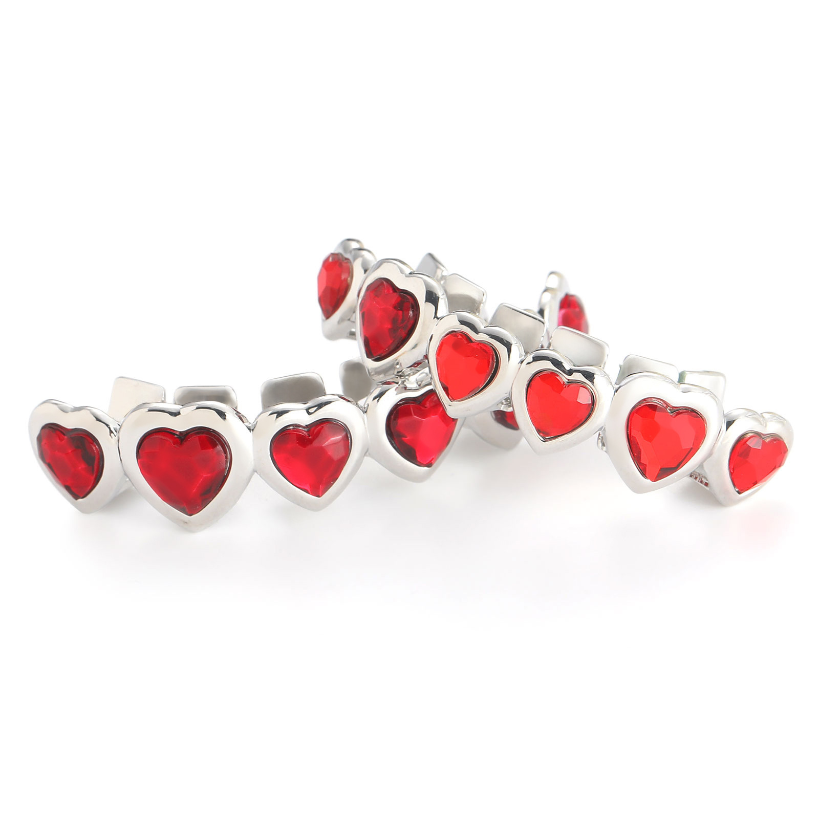 Hip hop 6-piece red heart-shaped micro inlaid Moissanite personalized creative Halloween heart-shaped braces moissanite