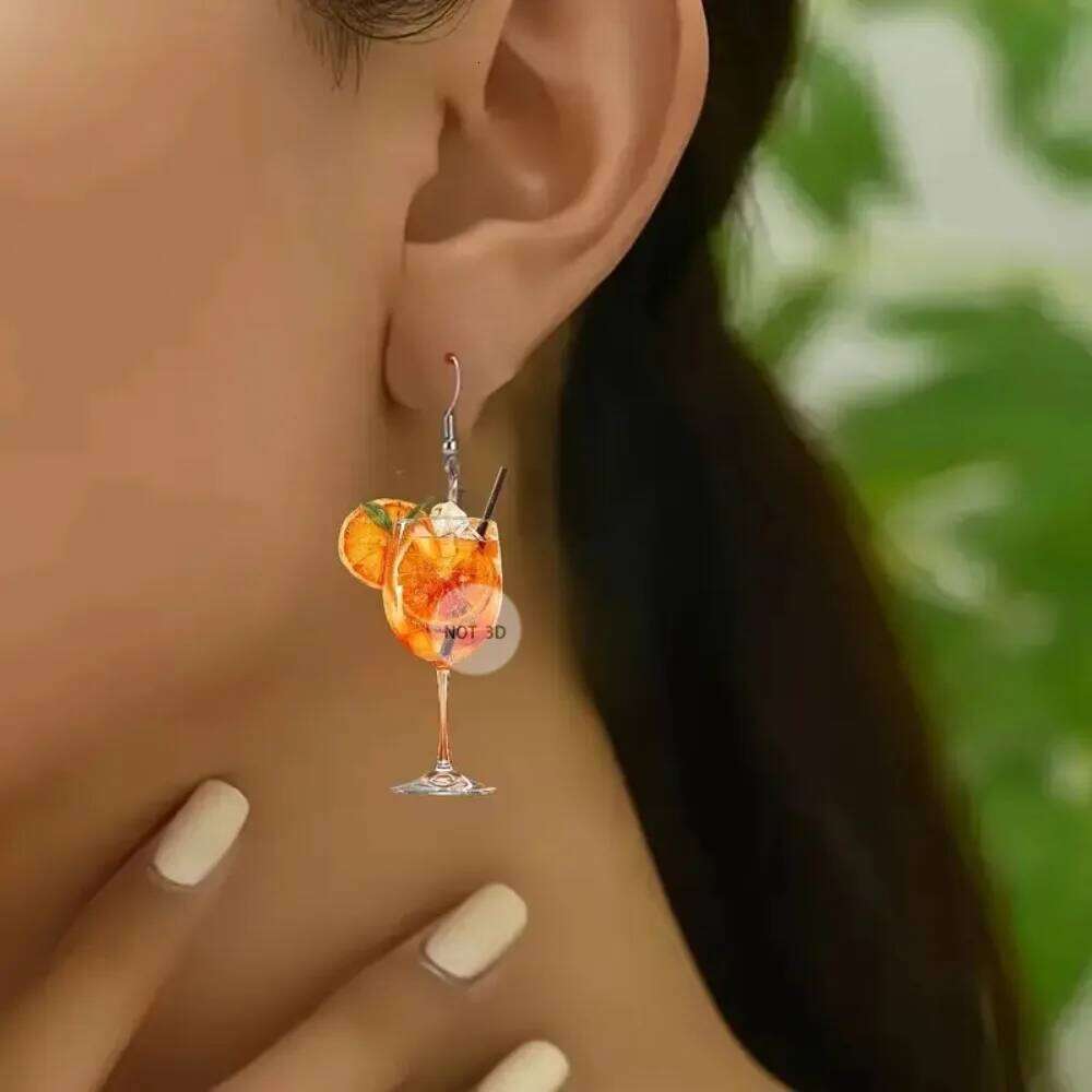 Beer Festival Wine Glass Orange Juice Fashion 2D Flat Design Earrings Women Party Jewelry Gift Give To Friends
