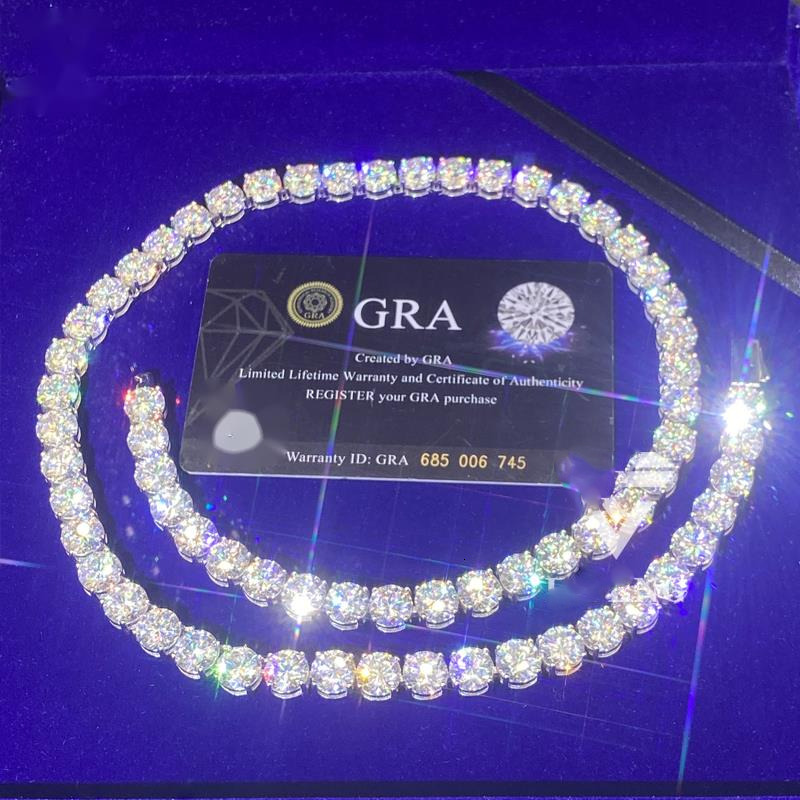 Round Brilliant Cut Moissanite Chain 5mm VVS Diamond Tennis Chain 925 Silver White Gold Plated Moissanite Tennis Chain Necklace