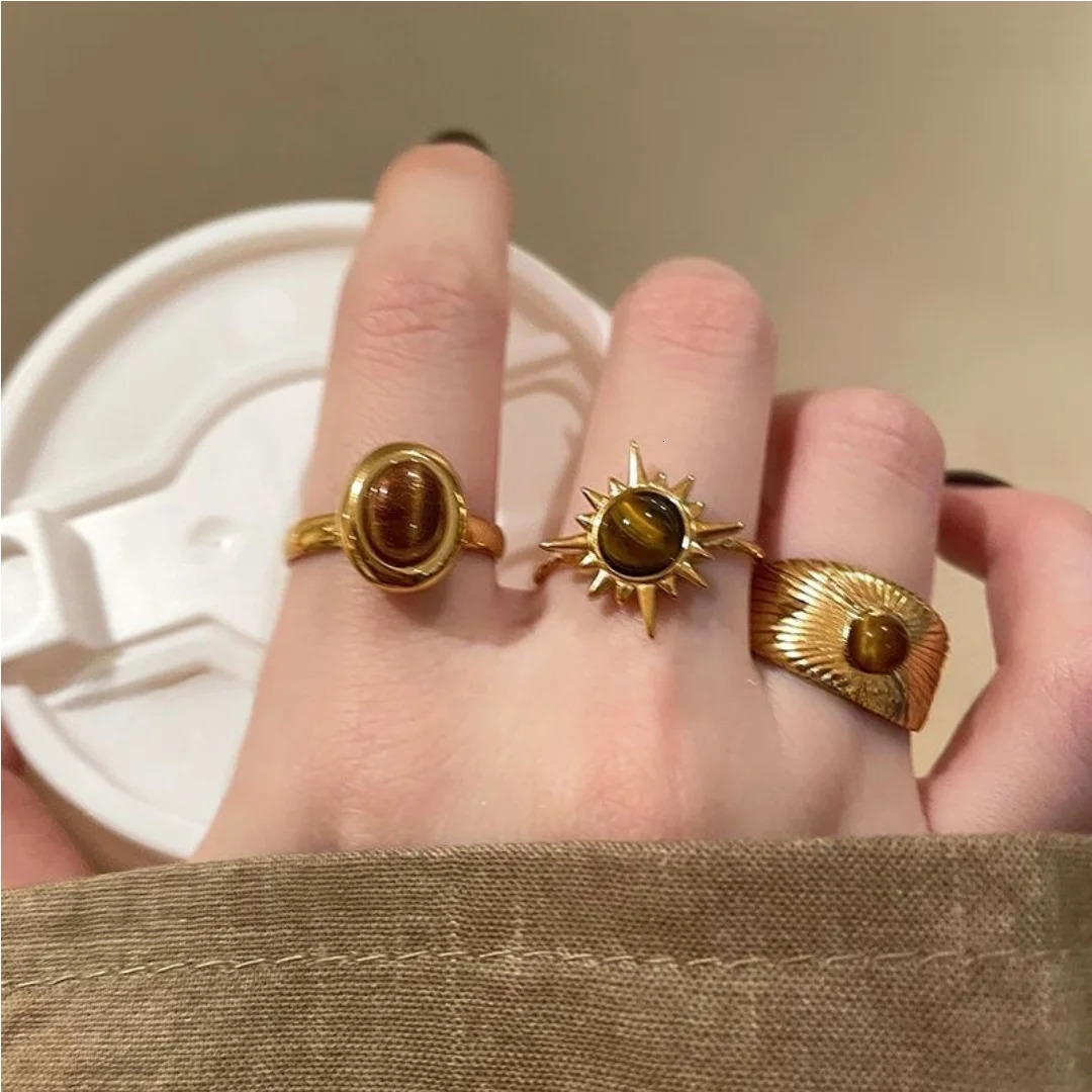 Maillard Amber Color Ring Gold Color Alloy Adjustable Ring For Women Fashion Jewelry Drop 250526