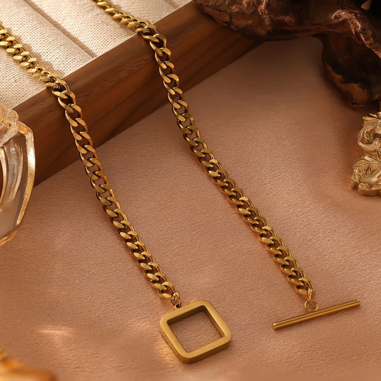 Stainless Six-Sided Polished for Men Trendy Bold Cuban Chain Hip-Hop Titanium Steel Necklace