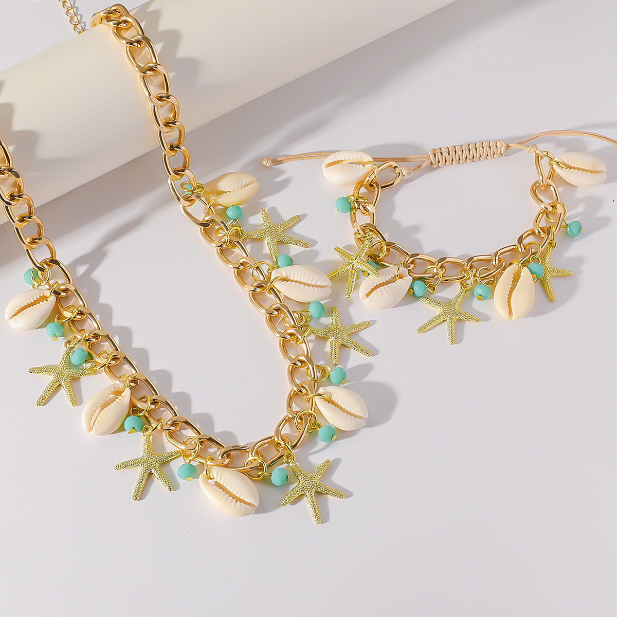 vacation ocean style starfish shell necklace bracelet bead fashion accessory set