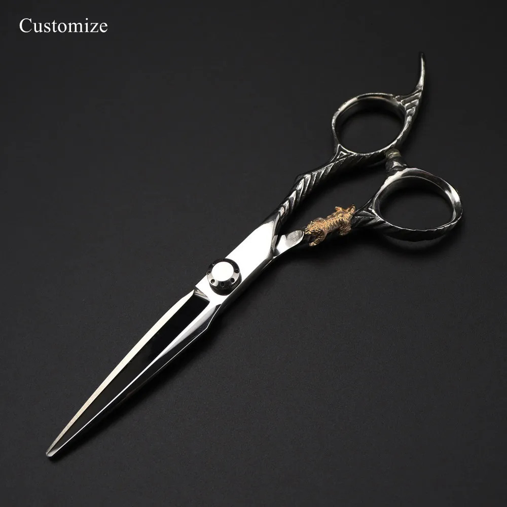 Customize Japan 440c 6 scissor Gold tiger cut hair scissors haircut thinning barber cutting shears hairdressing scissors 250530