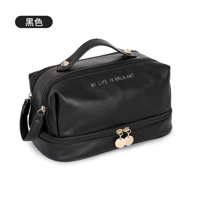 designer 2025 New PU Leather Handheld Makeup Bag Large Capacity Divider Board Skincare Storage Bag Simple Waterproof Toiletry Bag