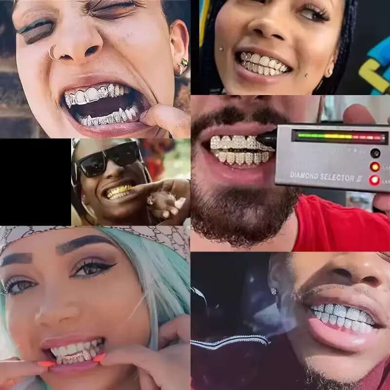 925 Silver Plated 18k Gold with Vvs Moissanite 16 Teeth Custom Grillz Teeth Grillz Diamond Grillz Fashion Jewelry