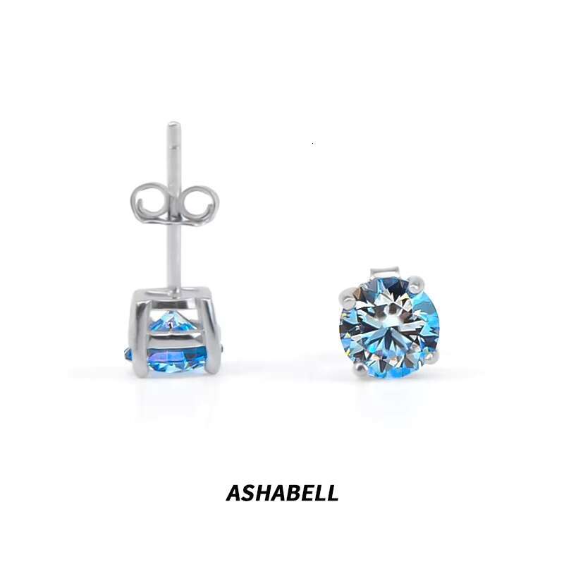 Pass Diamond Tester 1CT VvsD Color Blue Moissanite S925 Silver Hiphop Stud Earrings for Men and Women