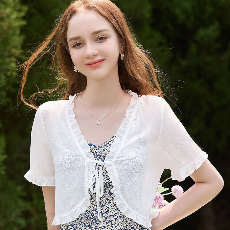 K904 Cardigan thin women's clothes 2025 new chiffon shirt top sling outer wear small shawl summer with skirt