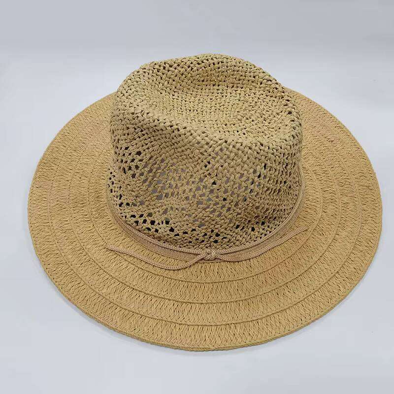 Women Ladies Outdoor Vacation Wide Brim Summer Natural Flower Pattern Woven Handmade Beach Hollow Out Crochet Boater Straw Hat