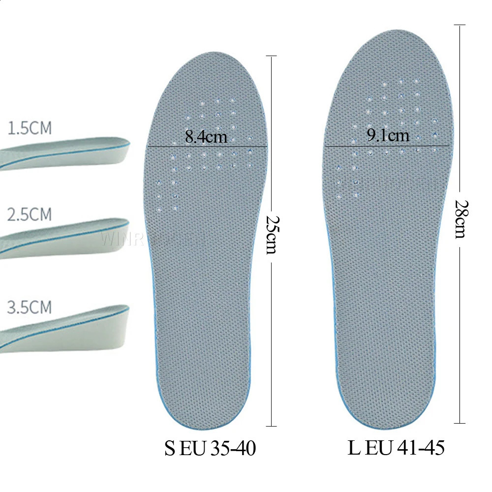 1.5-3.5cm Height Increase Insole Breathable Sport Sole Pad Heel Insert Taller Support Absorbant Foot Pad for Men Or Women 250528