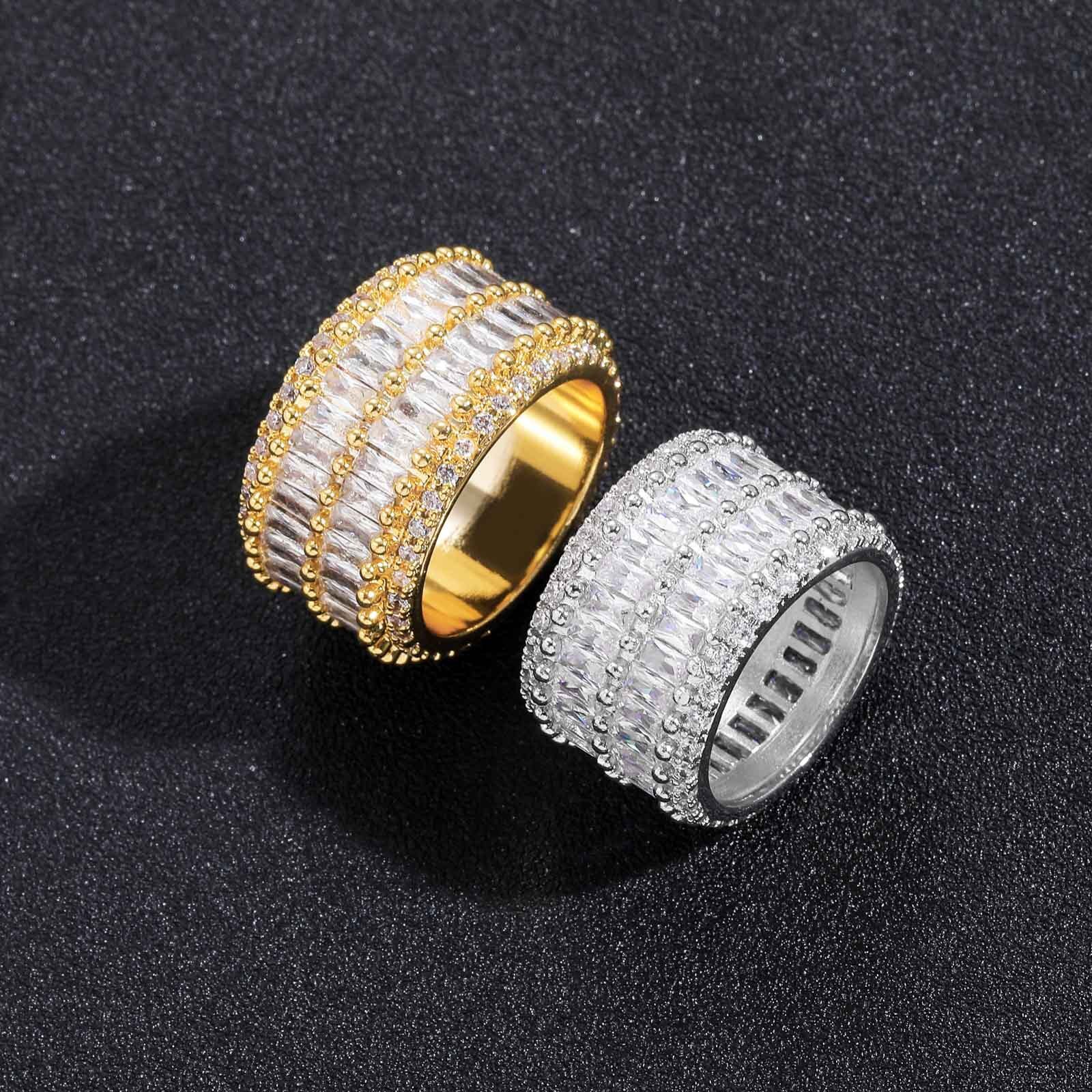 Hip Hop Double Row Diamond T Square Moissanite Ring Hip Hop Fashion Mens and Womens Diamond Ring Hip Hop Accessories moissanite