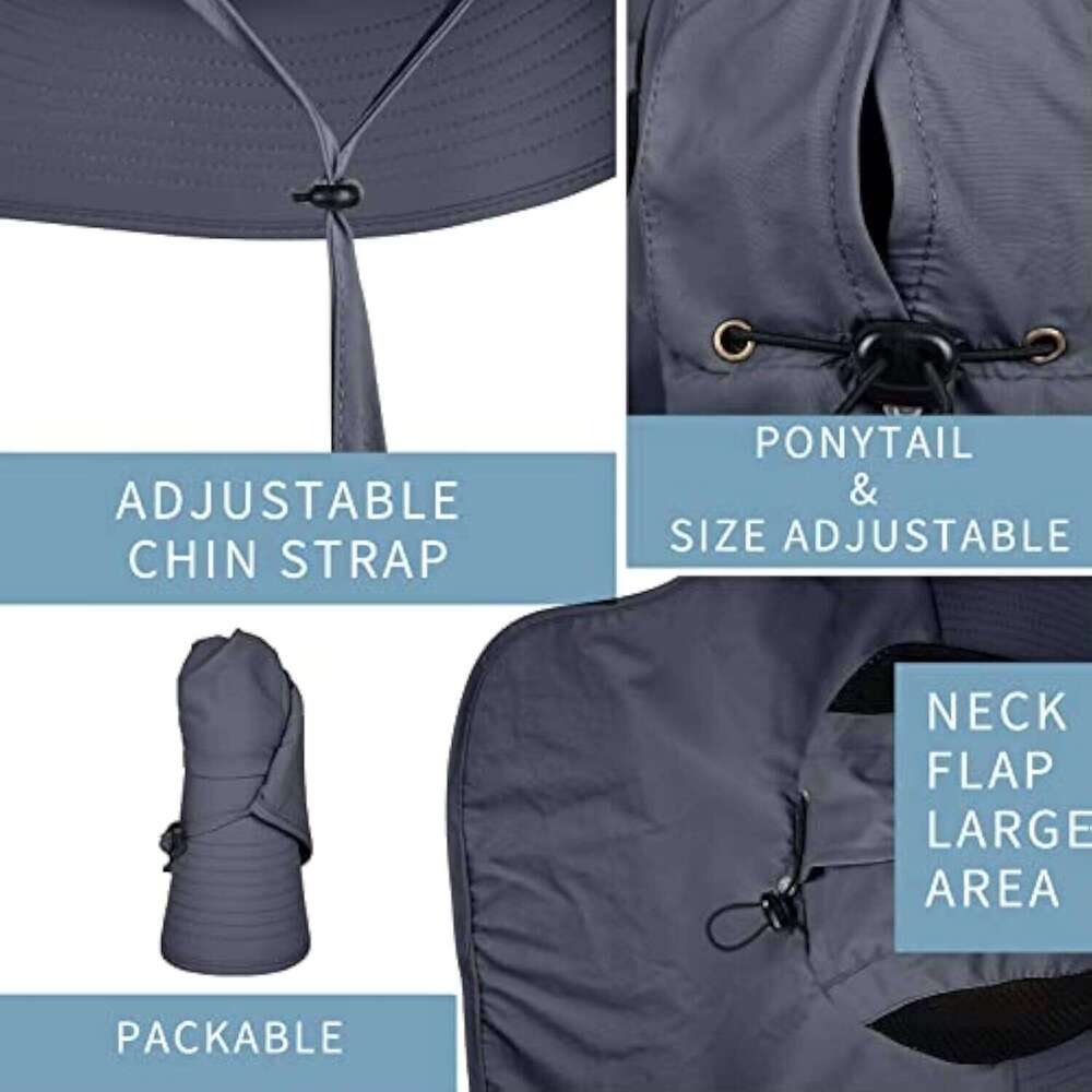 Wholesale Custom UPF 50+ Wide Brim String Bucket Hat Sun Protection Fisherman Style with Neck Flap for Daily Use