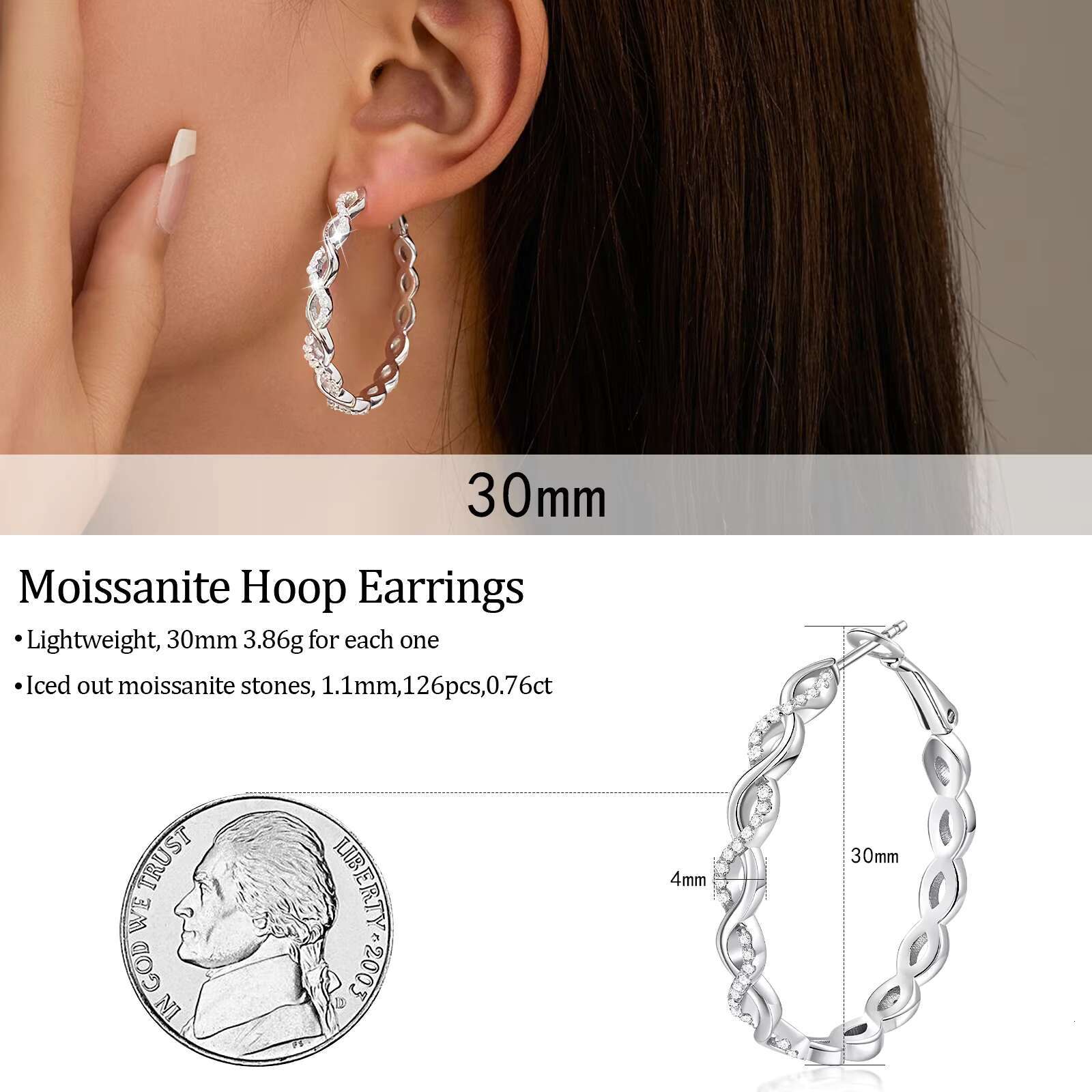 New Design Discount Price Moissanite Earrings 925 Sterling Silver Women