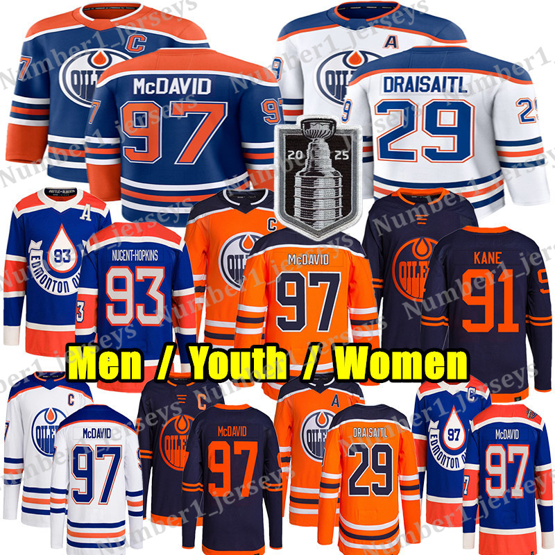 2025 Stanley Cup Final #97 Connors McDavids Jersey Edmonton Hockey Jersey Oilers Jersey #29 Leon Draisaitl Ryan Nugent-Hopkins Stuart Skinner Wayne Gretzky Jerseys
