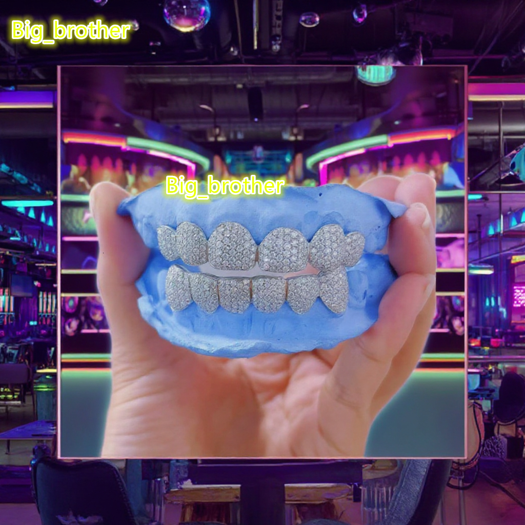 Custom Hip Hop S925 Silver Moissanite Teeth Grillz 6 Top 6 Bottom Iced out VVS Diamond Jewelry