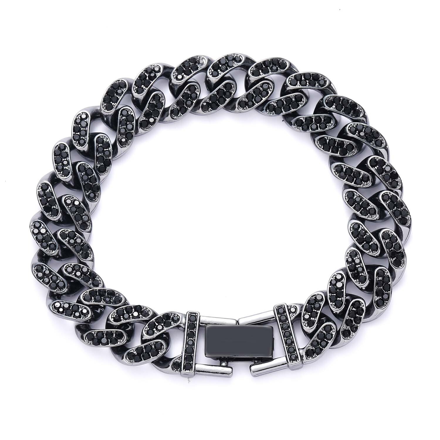 Bracelet Hip-Hop Men 13mm Black Diamond Cuban Chain Personality Trendy Men Moissanite Full Diamond Hip-Hop Bracelet moissanite