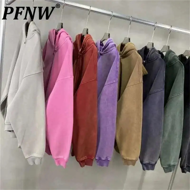 PFNW High Street Vintage Washed Distressed Hooded Zipper Sweatshirts Mens American Trendy Cardigan Oversized Outerwear 28W5687 250529