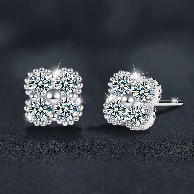 Cross-Border Exclusive S925 Sterling Silver Moissanite Four-Leaf Clover Earrings Luxury Womens Diamond Ear Jewelry Wholesale