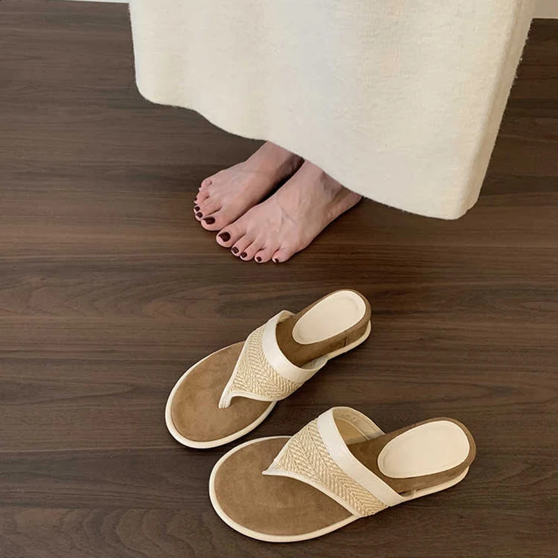 Summer Women Wedges Heel Clip Toe Slippers Outdoor Casual Beach Vacation Slide Ladies Fashion Bohemia Style Flip Flop 250528