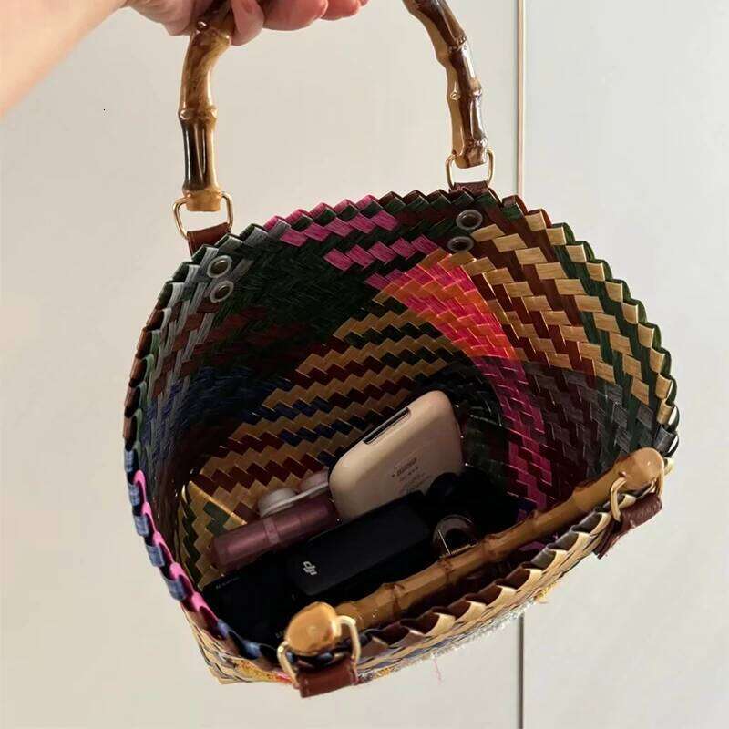 Niche Retro Cute Dachshund Woven Fashionable Bamboo Basket 2025 New Casual Hand-held Tote Girls Gift Women's Bag