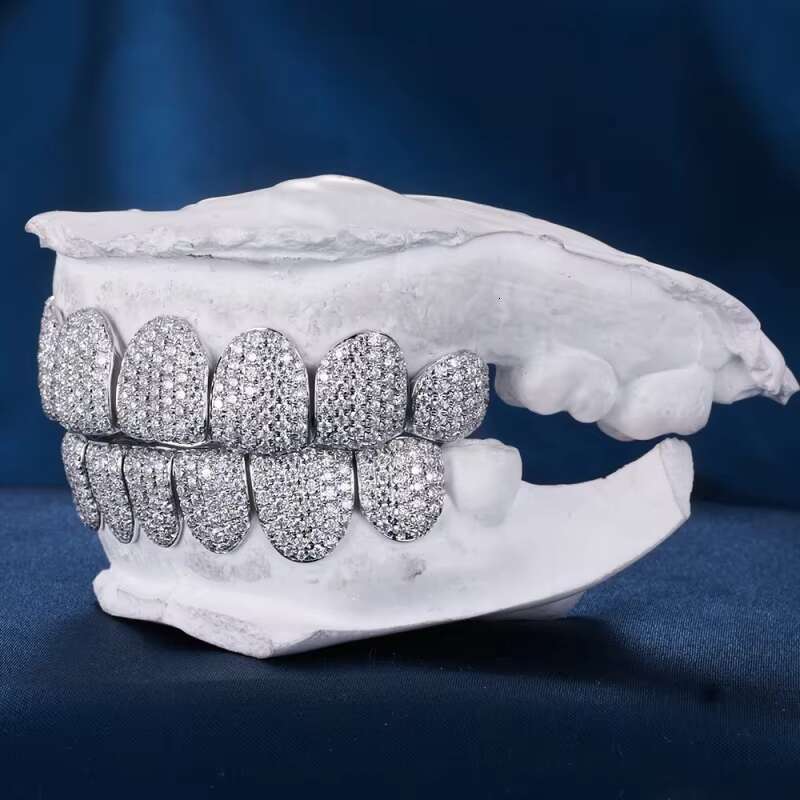 Custom Top Bottom 8 S925 Silver 10K 14K Solid Gold Grillz Iced Out VVS Moissanite Lab Grown Diamond Grillz for Men Women
