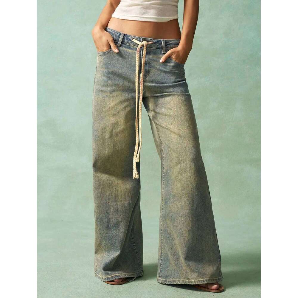 American Retro Wide Leg Jeans New Spring Summer Style For Women Loose Fit Slimming Design With Worn Out Effect