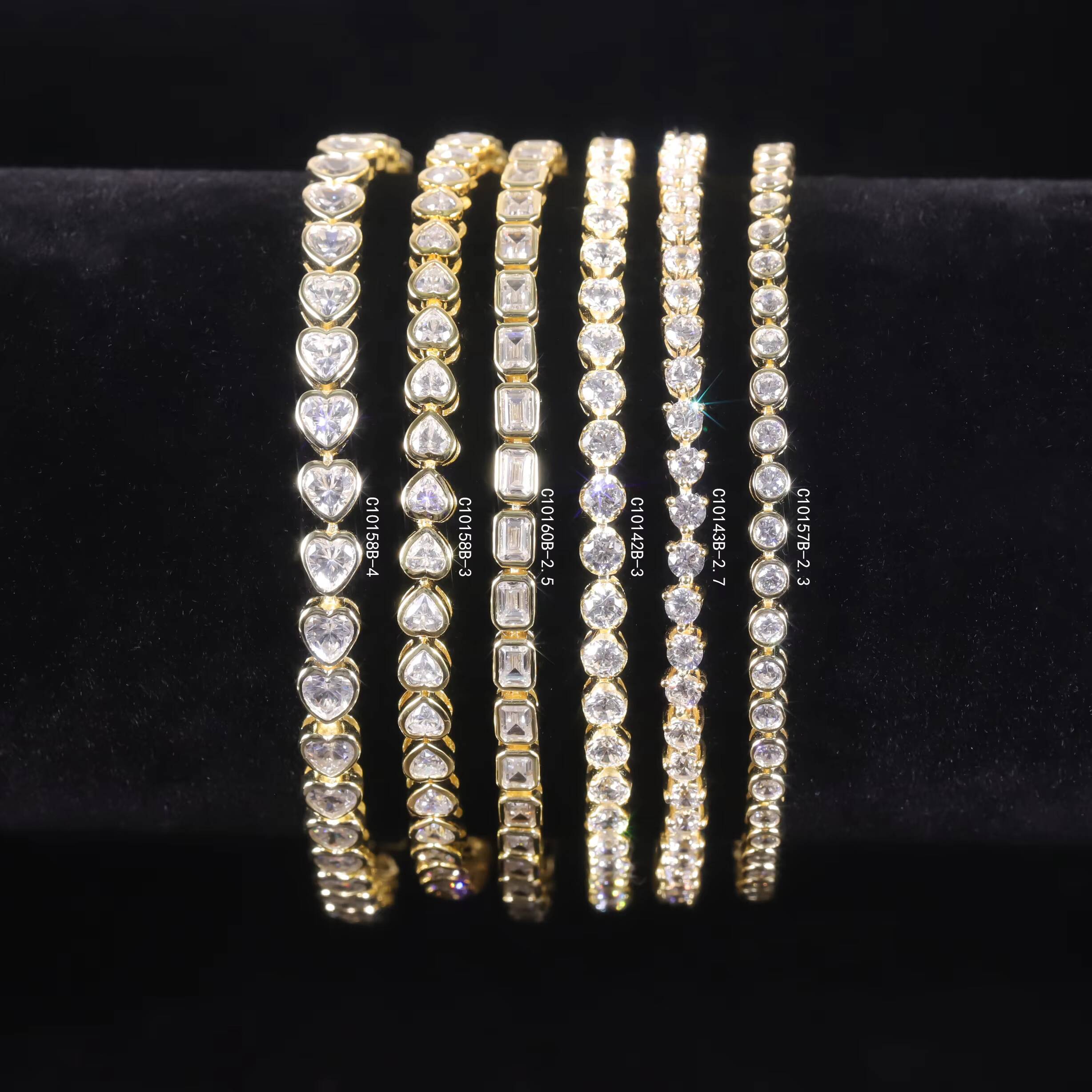 Chinese Jewelry Factory VVS Square Heart Pure Sier Gold Silicon Stone Tennis Chain Bracelet