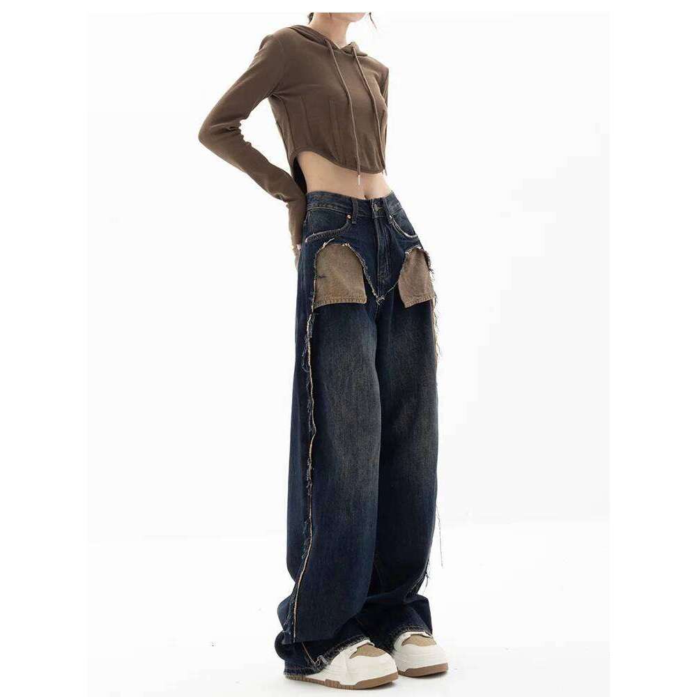 American Streetwear Style High Waist Patchwork Jeans Pants 2023 Fashion Women's Baggy Y2k Wide Leg Denim Trouser Female Clothes