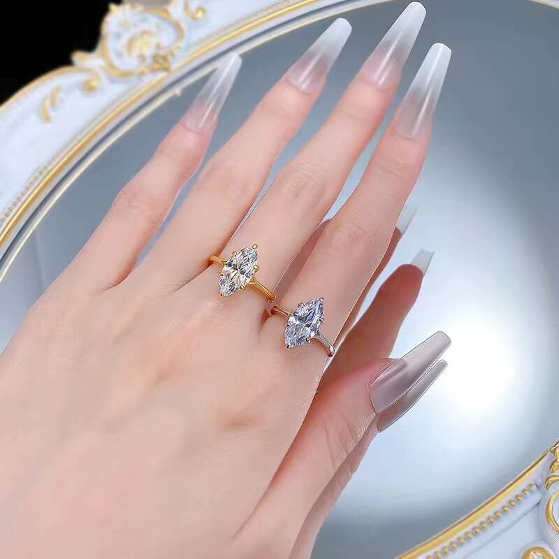 High Quality 925 Sterling Silver Womens Wedding Ring 3ct Marquise Cut D Color Moissanite 7*14mm Full Moissanite Jewelry