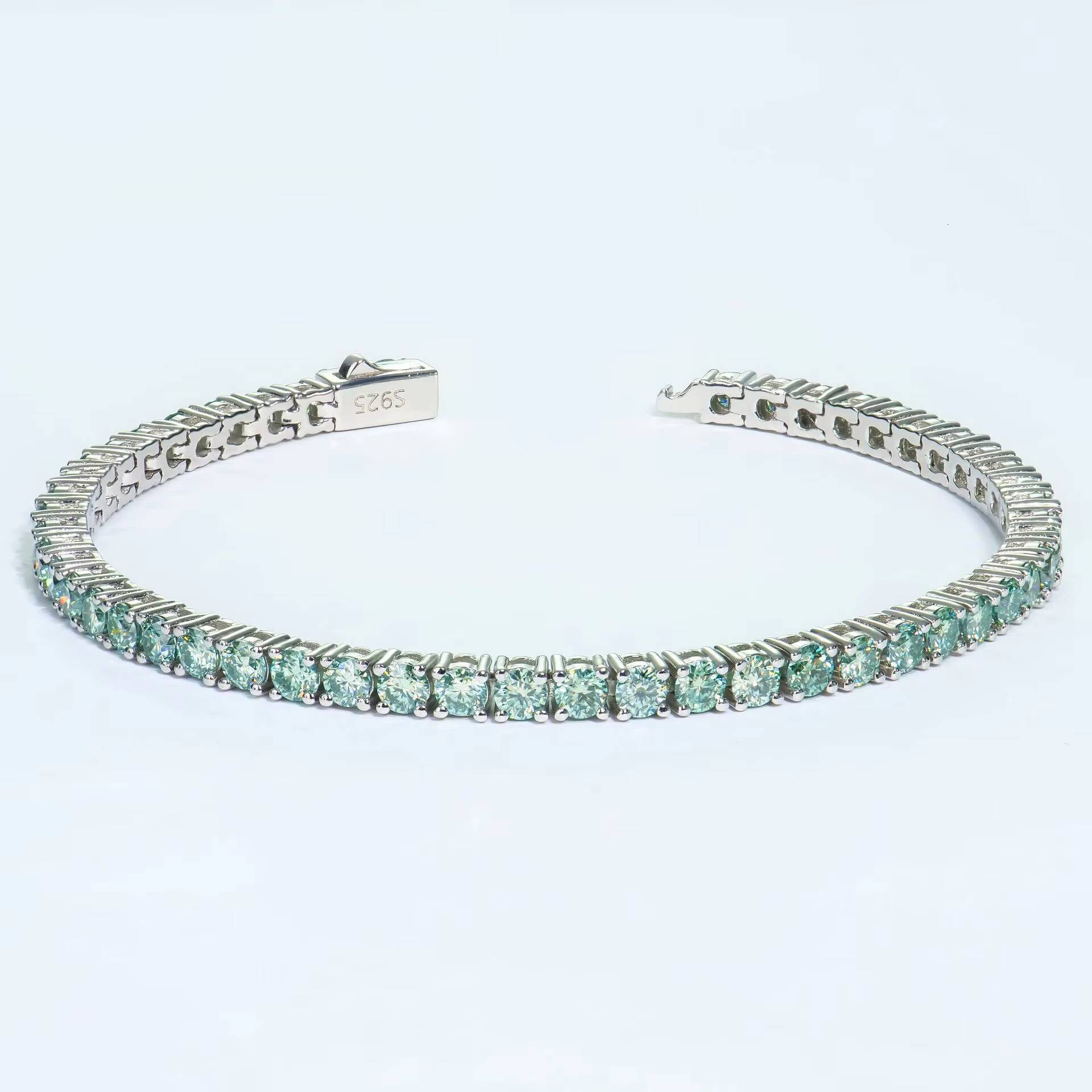Sterling Sier Classic Unisex Blue Green 3mm Colorful Pyroxene Tennis Bracelet