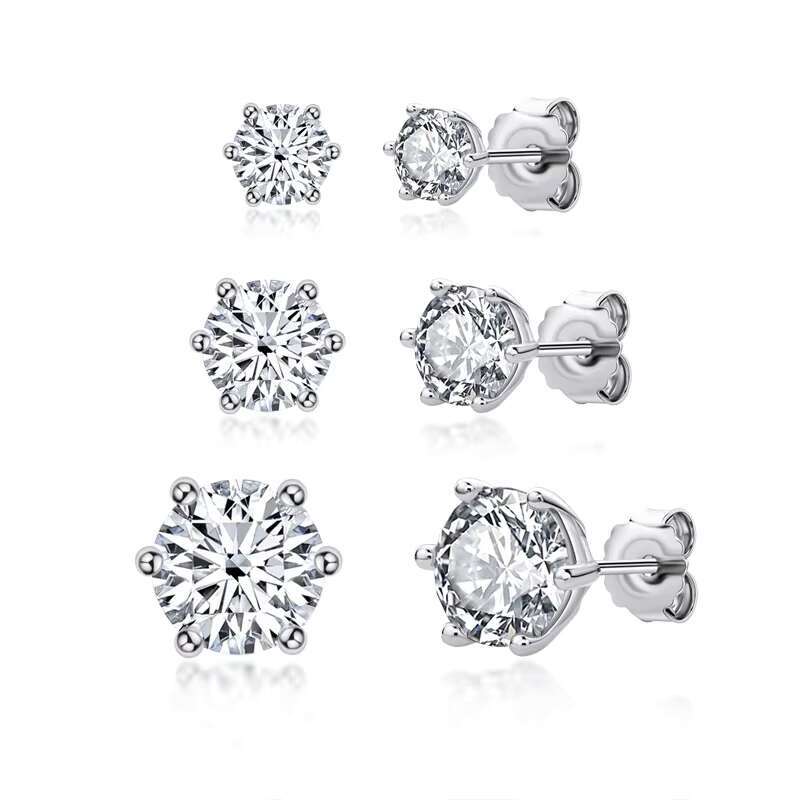 Nuoya Classic Design Six Claw Round Cut 0.5/1/2 Carat Moissanite 925 Sterling Silver Diamond Stud Earring for Women