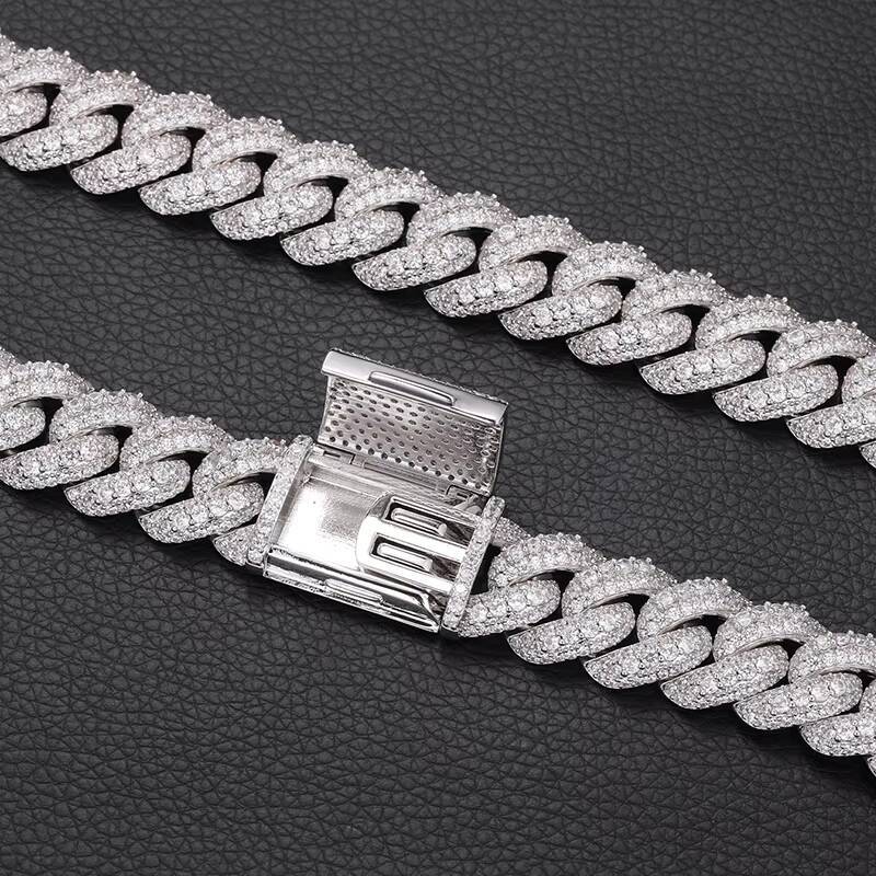 Hip hop men's jewelry pass tester 18mm ice out silica Cuban chain necklace with GRA certificate