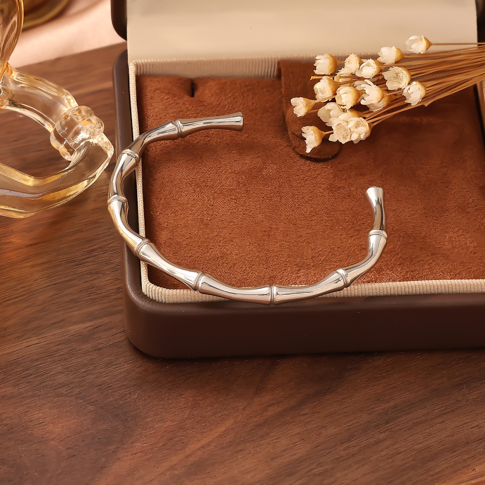 Exaggerated Design Gold-Plated Bamboo Stripe Bracelet Thick Titanium Steel Bangle