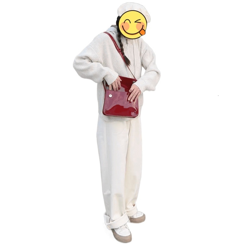 designer 2025 New Retro Red Patent PU Women's Bag Hong Kong Style Fashion Versatile Shoulder Underarm Small Square Bag for Women